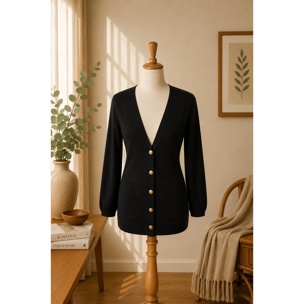 Vtg Classic Luxurious‎ 100% Merino Wool Long Cardigan Sweater Jacket Size M